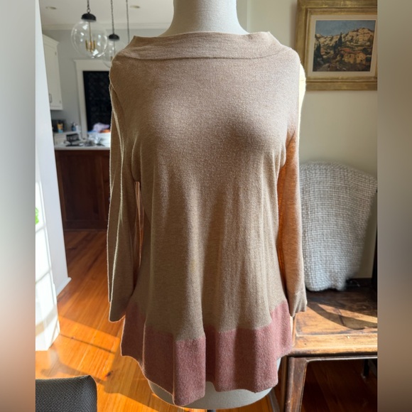 Angel Of The North Sweaters - Angel Of The North Beige Sweater with Pink Hem